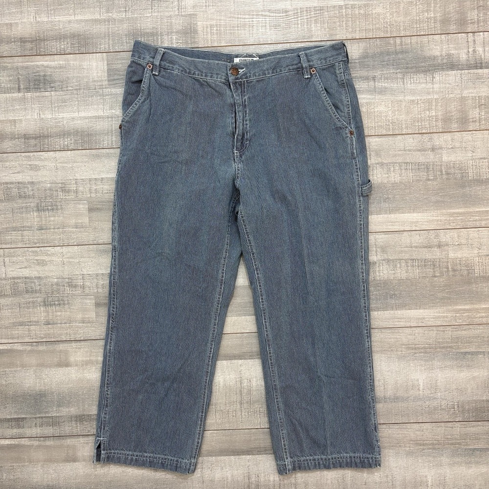 OshKosh B'gosh Vintage Hickory Striped Work Pants Railroad Women 12 Short Blue